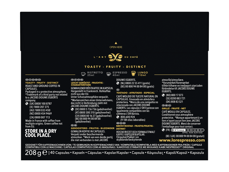 L'OR Lungo Profondo 8 - kapsle pro Nespresso ®*, 5 x 40 ks - back