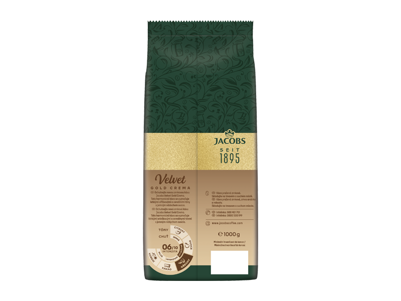 JACOBS VELVET CREMA GOLD - zrnková káva, 4 x 1 kg x 1 - back