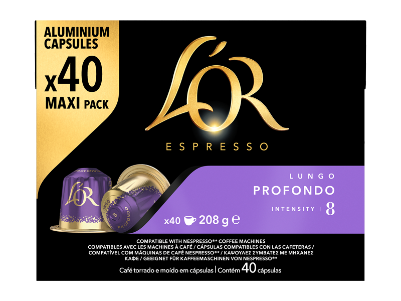L'OR Lungo Profondo 8 - kapsle pro Nespresso ®*, 5 x 40 ks - front