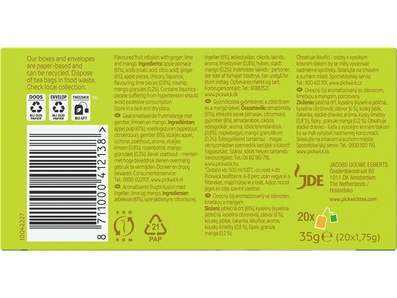 Pickwick Fruit Fusion Mango s limentkou a zázvorem, 20 x 1,75g x 12 - back
