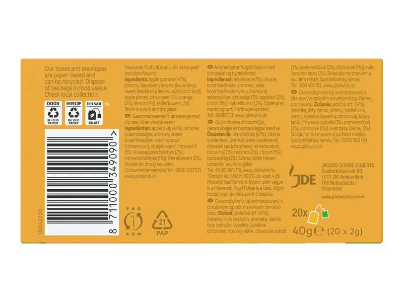 Pickwick Fruit Fusion Citrusy s bezovým květem - ovocný čaj, 20 x 2g x 12 - back