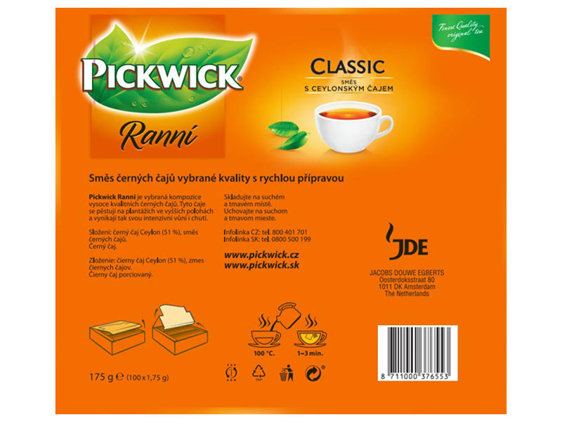 Pickwick Ranní - černý čaj, 100 x 1,75g x 6 - back