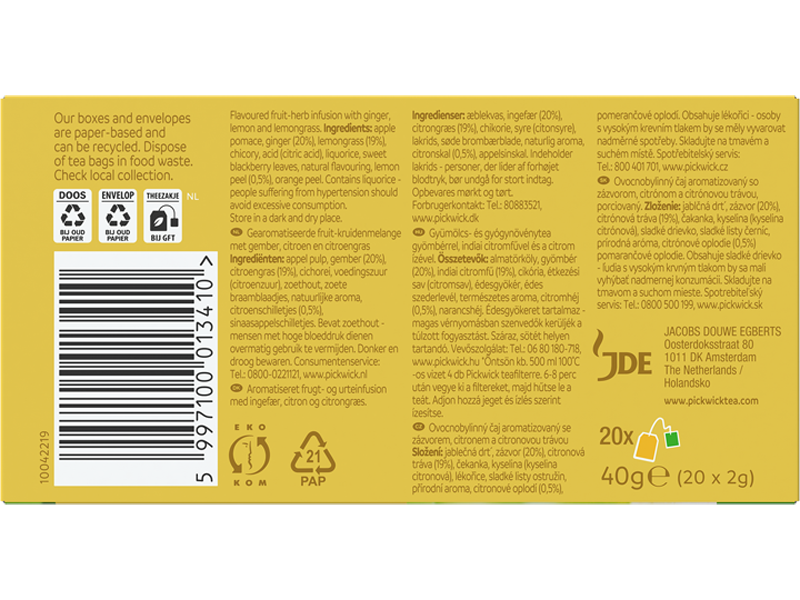 Pickwick Fruit Fusion Zázvor s citronem a citronovou trávou - ovocný čaj, 20 x 2g x 12 - back