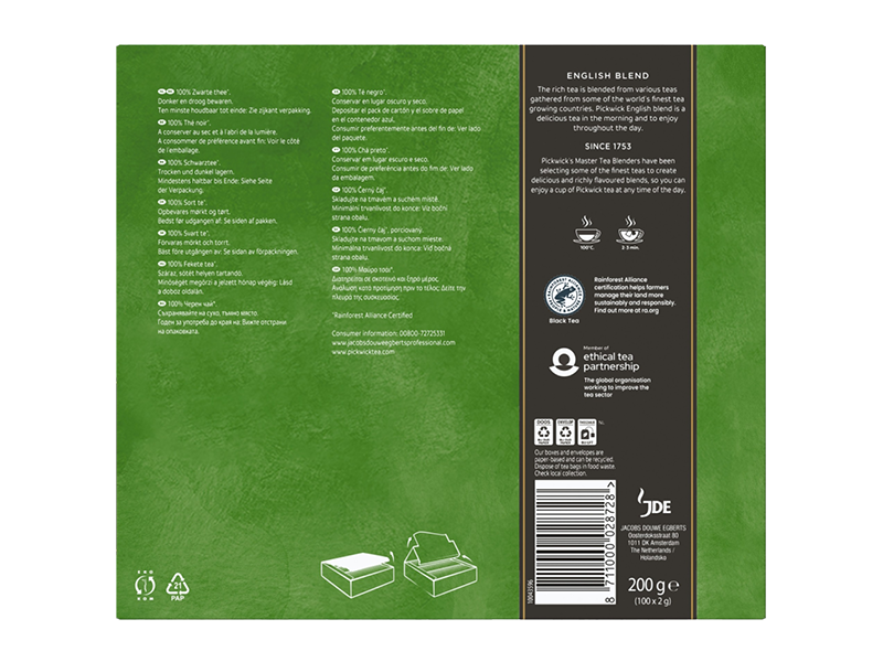 Pickwick English - černý čaj, 100 x 2g -back