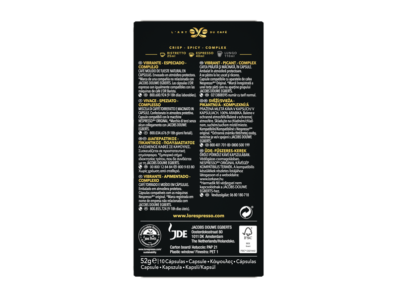 L'OR Espresso Ristretto - kapsle pro Nespresso®*, 10 x 10 ks - back