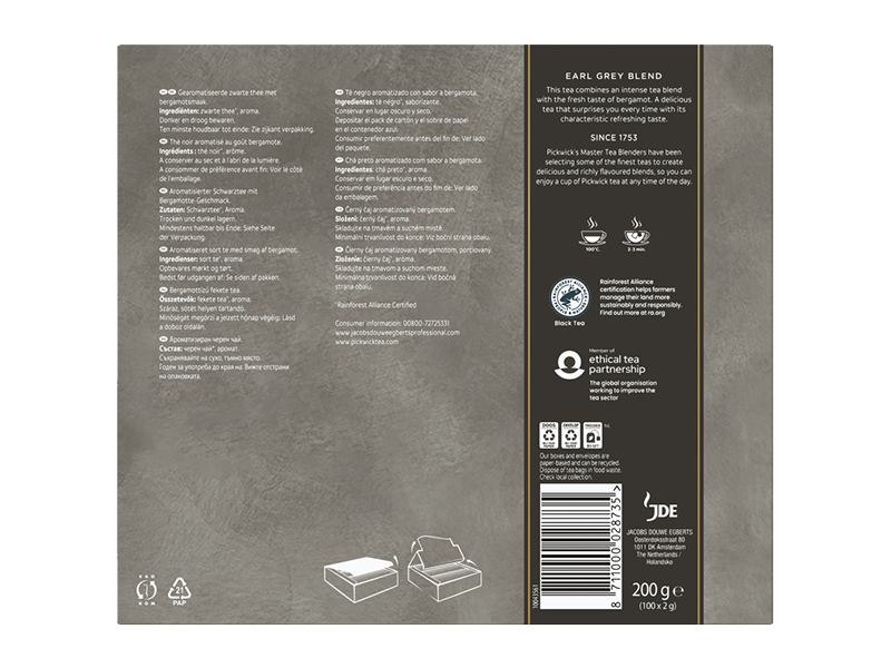 Pickwick Earl Grey - černý čaj, 100 x 2g x 6 - back